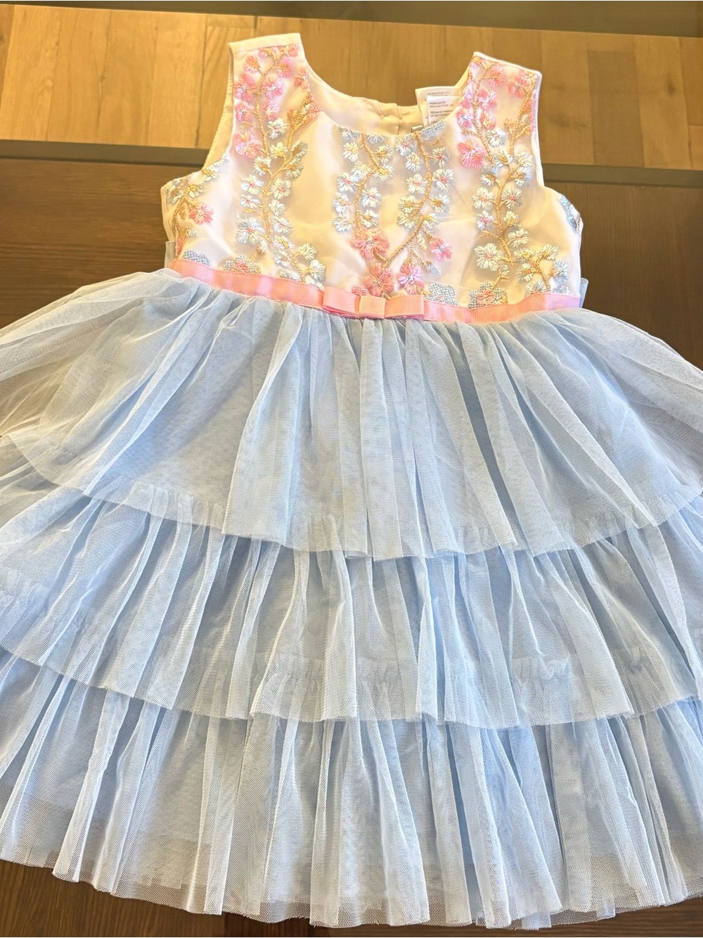 Embroidered Pink & Light Blue Tulle Dress for Girls size 3T
